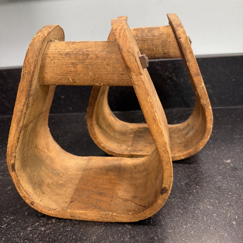 Rustic Western Wooden Horse Stirrups Ranch Decor Cowboy Farmhouse Pair